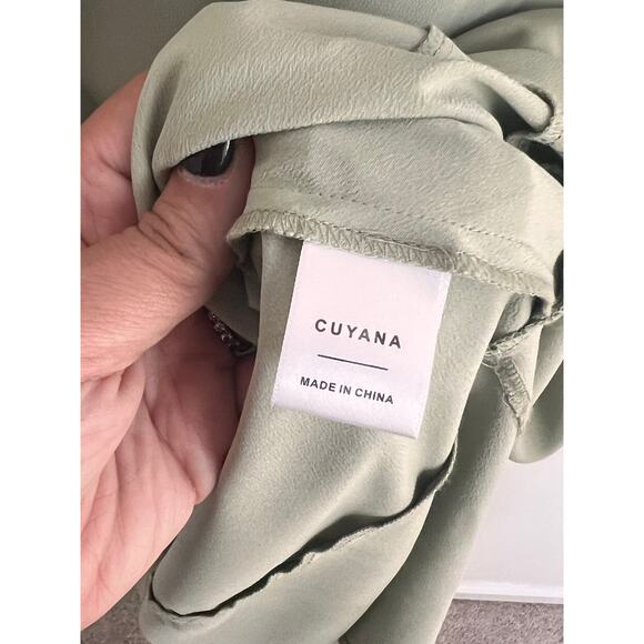 Cuyana Funnel Neck Silk Puff Sleeve Collared Midi Dress Green Women's XS NWT - Picture 7 of 13